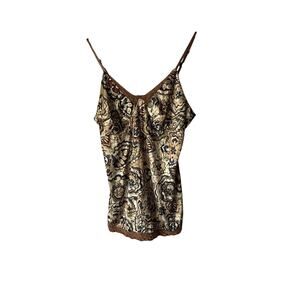 Weavers Girl Camisole Top M Boho Floral Lace Trim Y2K Retro Tank Top Babydoll